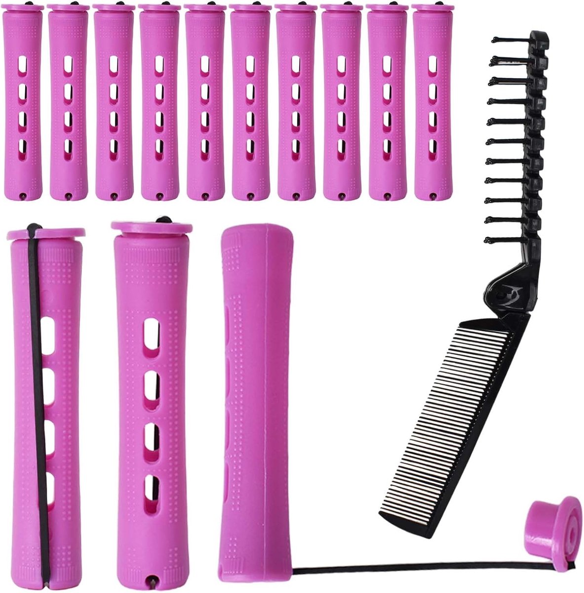 Thijox - Krultangen 30 Stuks - Koude Golvende Krulspelden met Klapkam - 8 cm - Haarstyling Tool voor Natuurlijk Haar - Rozenrood - Perfect voor Feest