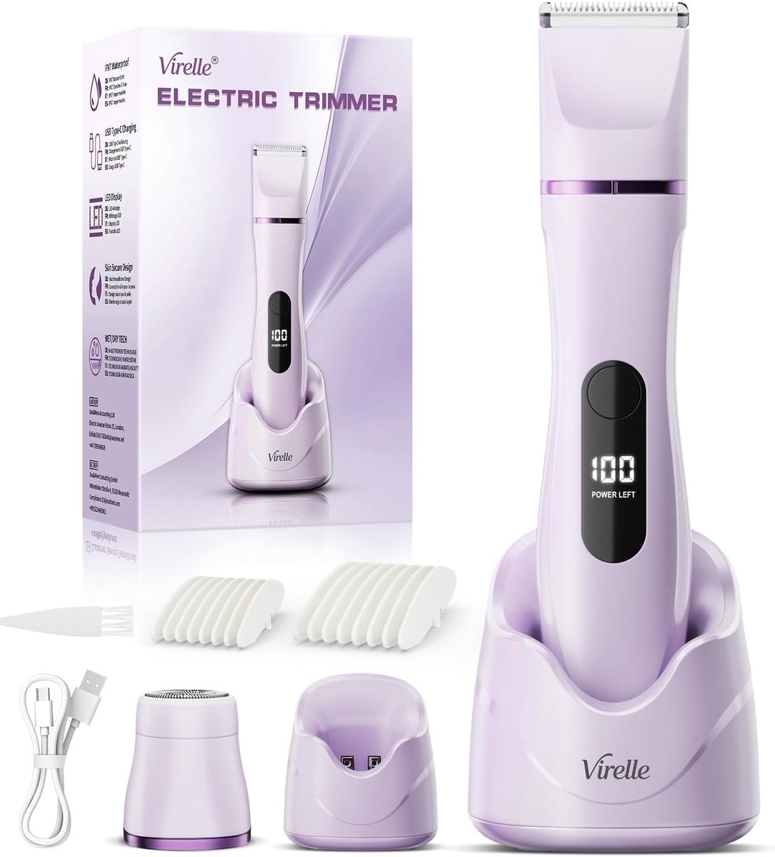 Thijox - Elektrisch Scheerapparaat voor Dames - Waterdicht IPX7 - 2-in-1 Gezichts- en Lichaamsscheerapparaat - Inclusief 4 Precisiekammen - LED-Displa