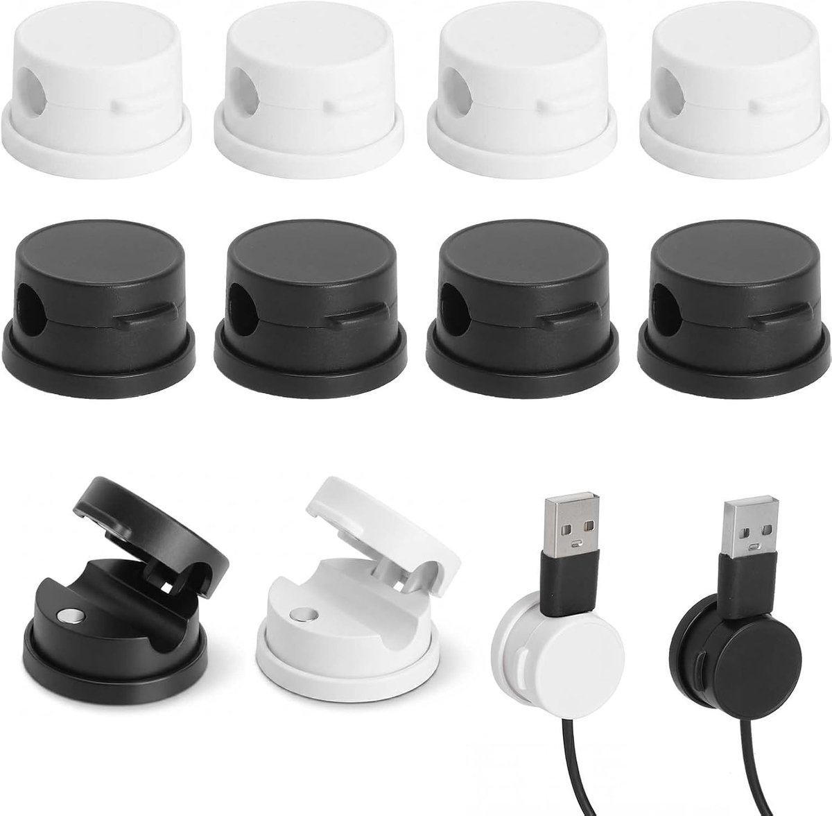 Thijox - Set van 12 Kabelmanagement Kabelhouders, Zelfklevend en Magnetisch, 360° Draaibaar, Kabelclips voor Oplaadkabels, USB, HDMI, Kantoor en Thuis