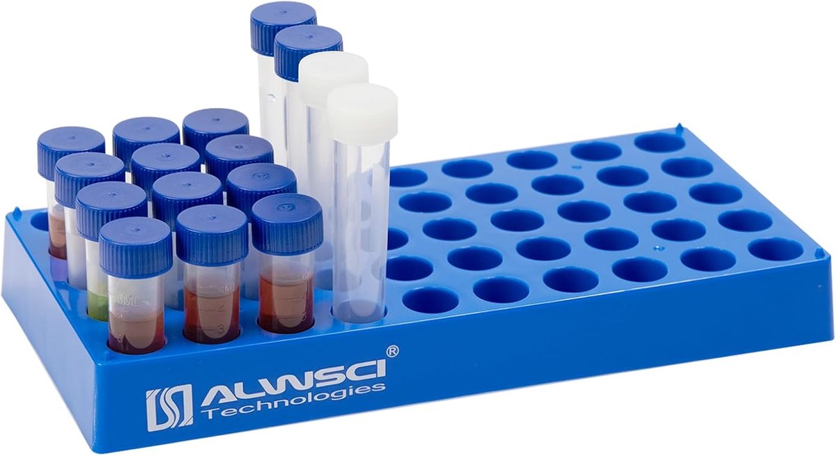SnelShoppen - 2ml Vial Rack - Laboratorium Fleshouder voor HPLC Vial, Testbuis Houder met 50 Compartimenten, Centrifuge Buis Rack, Ruimtebesparend en