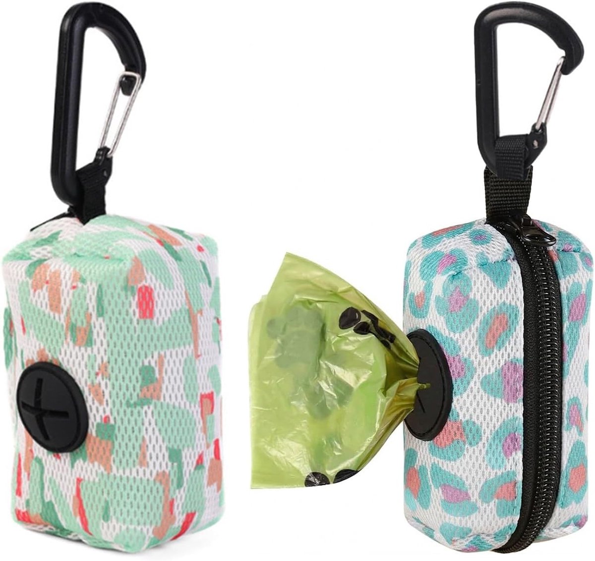 SnelShoppen - 2 stuks hondenpoepzakjes met houders voor hondenpoepzakjes, draagbare dispenser, lichtgroen en zeeblauw, perfect voor wandelen, hondensh
