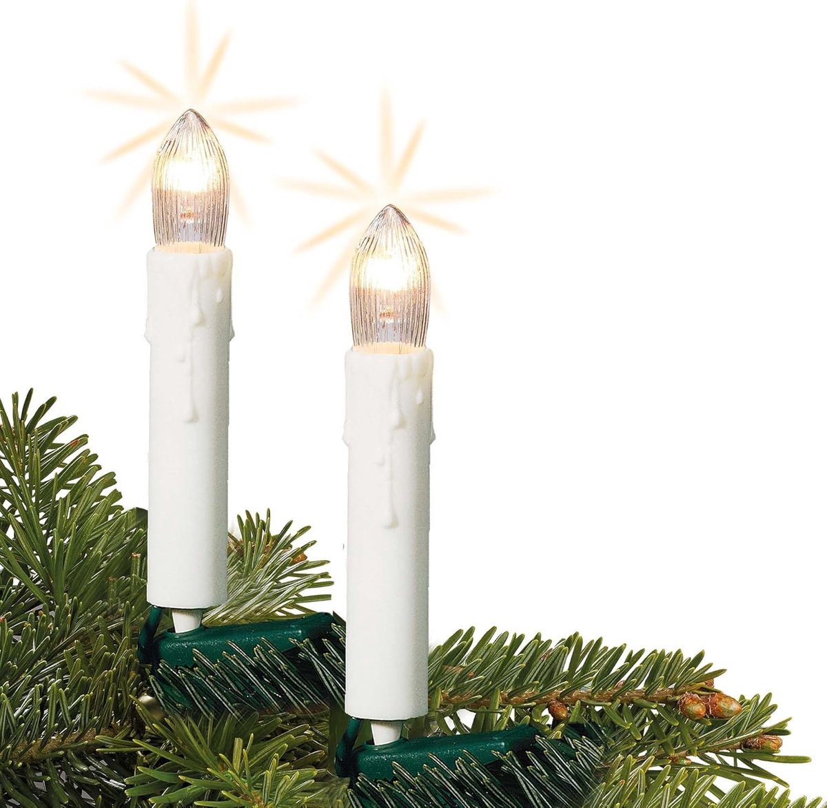 Thijox - Lichtslinger voor binnen met stekker, 20 lampjes met wasdruppels en clip, warm wit, 7,6 m verlicht, groen kabel, sfeervolle verlichting voor