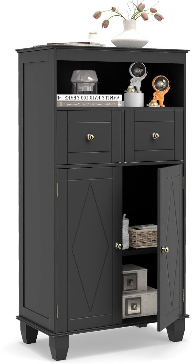 SureDeal® - Badkamerkast - Houten - Werkblad Twee Laden - Verstelbare Planken - 56x30x108 