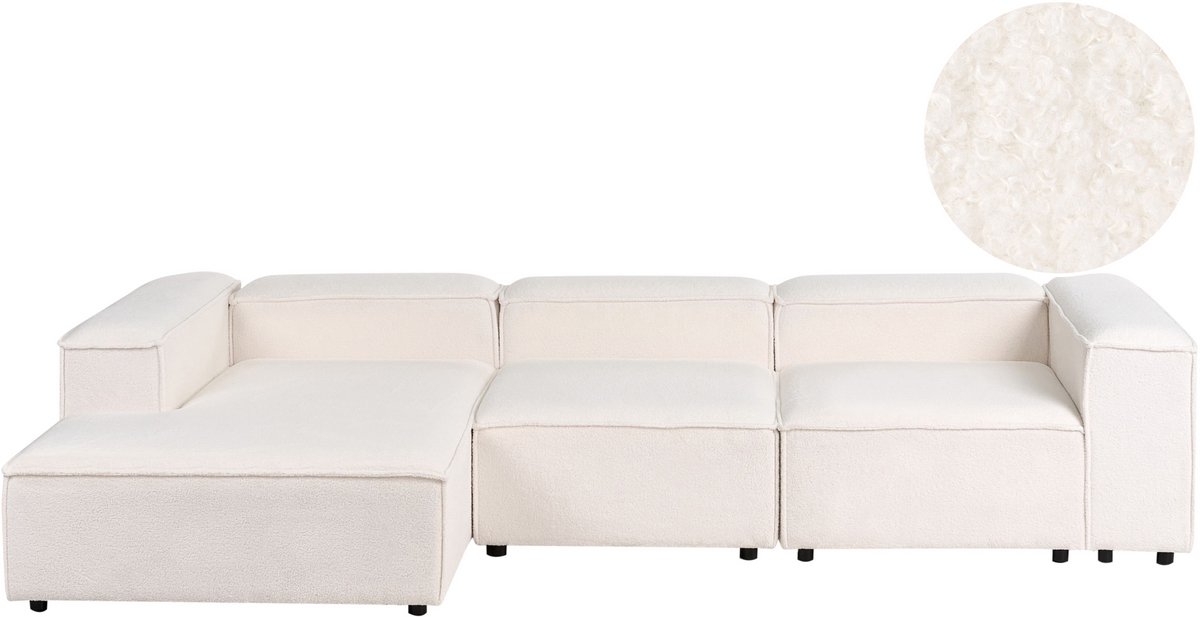 Beliani ARDAL- Hoekbank 4-zits - Off-white - Rechtszijdig - Bouclé Wit