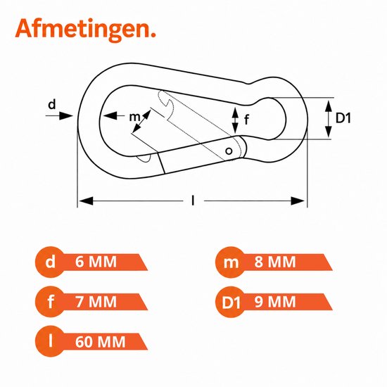 BCF-Products - Karabijnhaak - 6x60mm - 10 stuks - Zwart - Musketonhaak - Carabiner