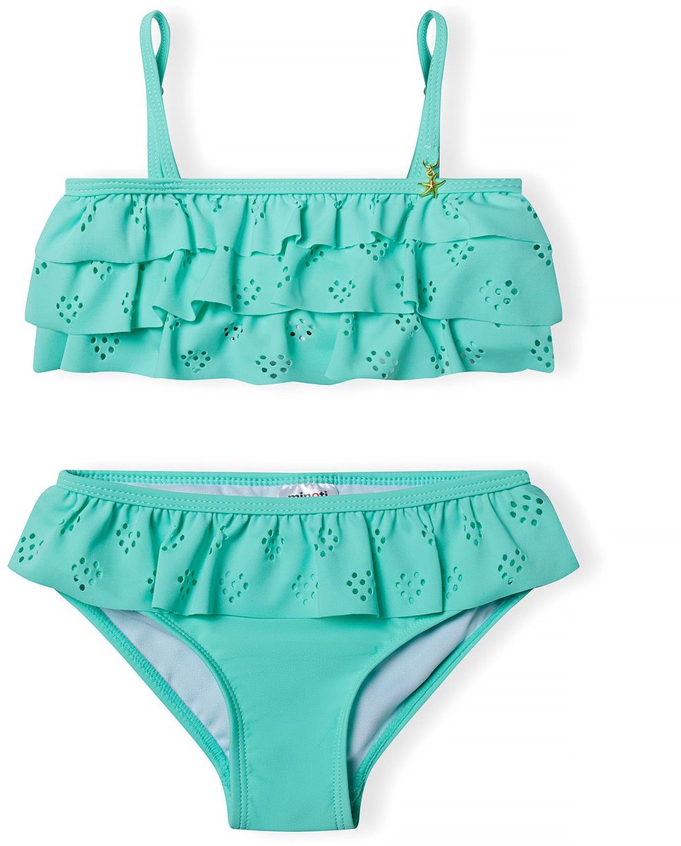 Minoti meisjes bikini mintgroen - met ruches en broderie
