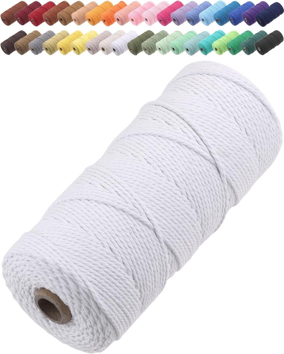 Katoenen Macrame Touw 2 mm x 205 m, Zacht en Sterk, Perfect voor Macrame Projecten en Creatieve Ambachten