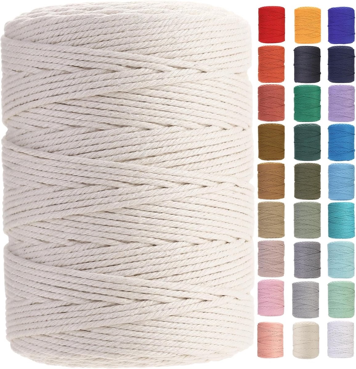 Premium Katoenen Macramé Touw 3 mm x 450 m, Perfect voor Macramé Projecten, Duurzaam en Zacht, Chemievrij Katoen
