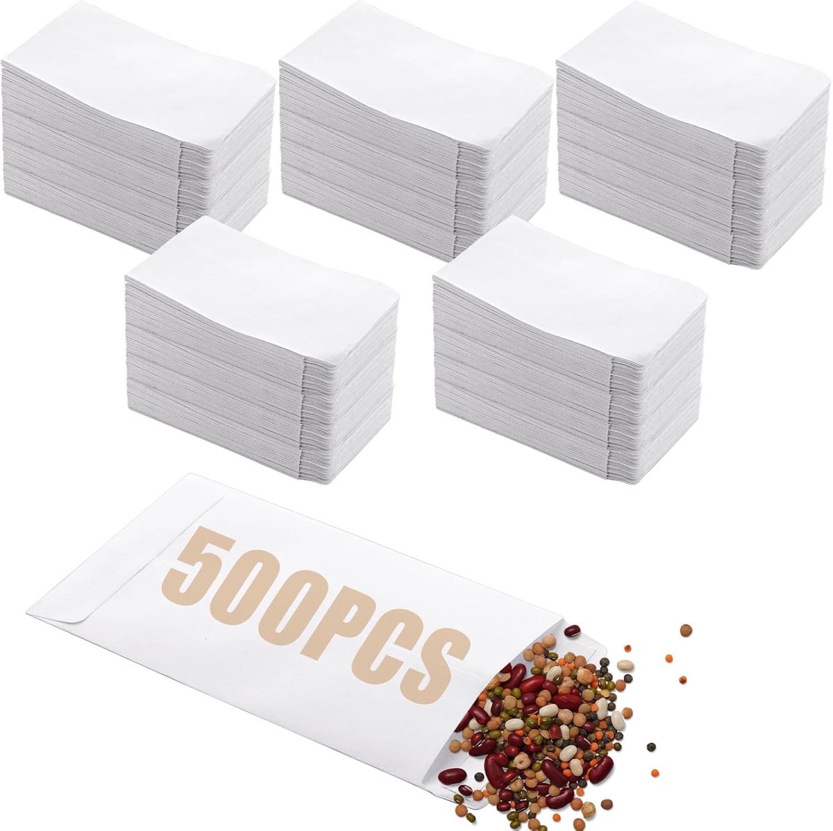 500 Stuks Kleine Witte Enveloppen, 6x10cm Zelfklevende Zaadzakjes, Kraft Papieren Enveloppen voor Kleine Voorwerpen, Munten en Beads
