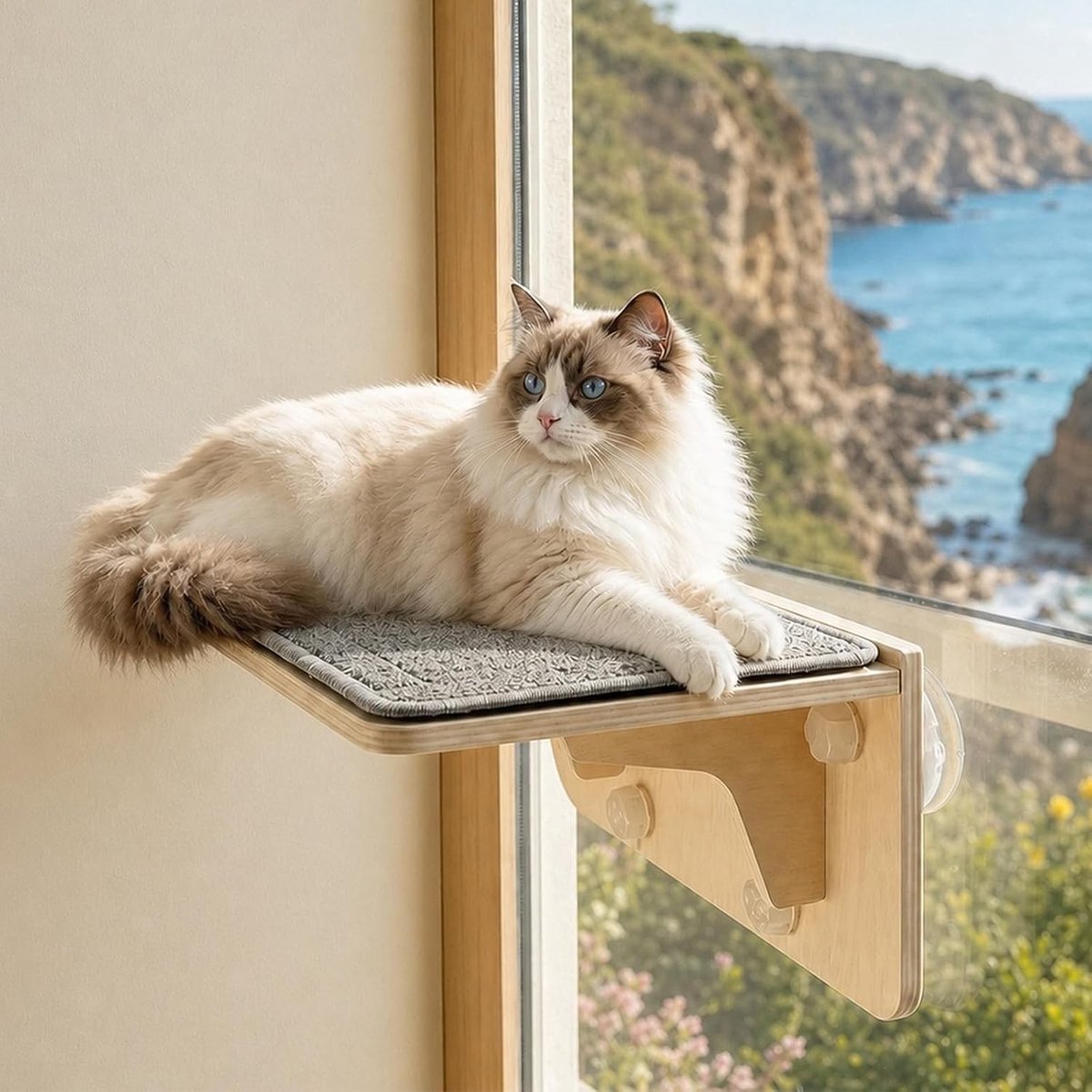 Ruimtebesparende kattenhangmat voor raam, zacht kattenbed met afneembare overtrek, tot 30 kg draagvermogen