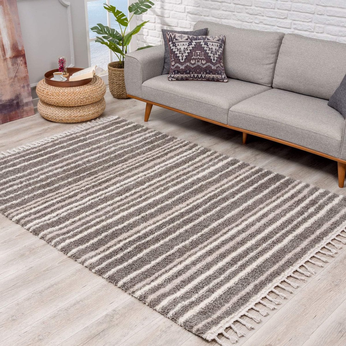 City Tapijt hoogpolig shaggy in grijs/crème modern super zacht met patroon woonkamer afmeting 80/300 cm, 80 cm x 300 cm