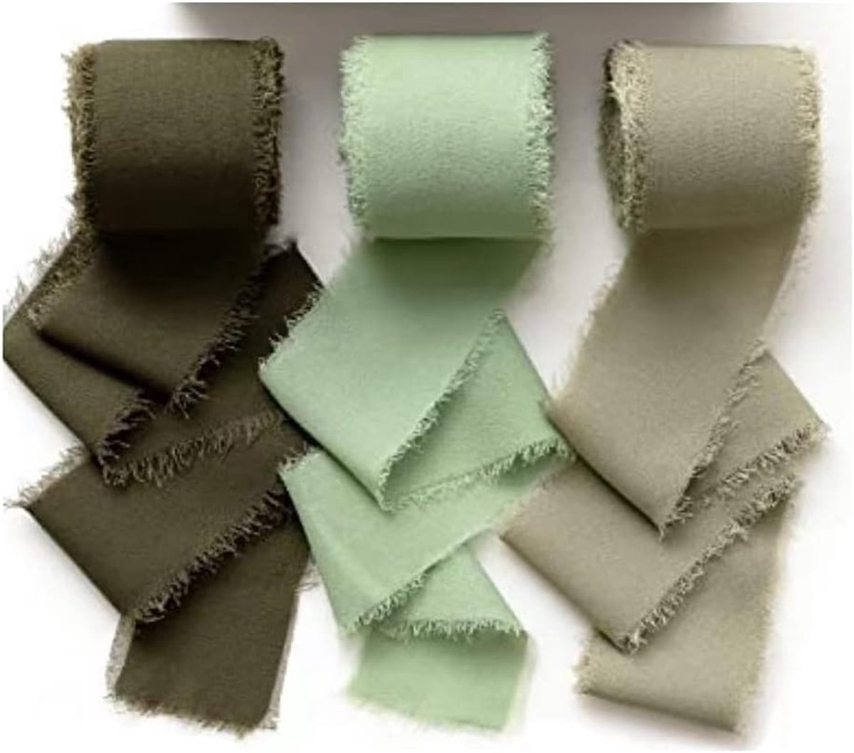 3 rollen decoratief lint chiffon 3 kleuren handgemaakte franjes chiffonlint chiffon lint cadeaulint linten chiffon voor bruiloft boeketten cadeauverpakkingen 4 cm × 5 m groen 1#