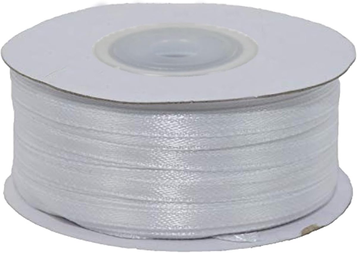 Satijnen lint 3 mm breed en 100 meter lang wit