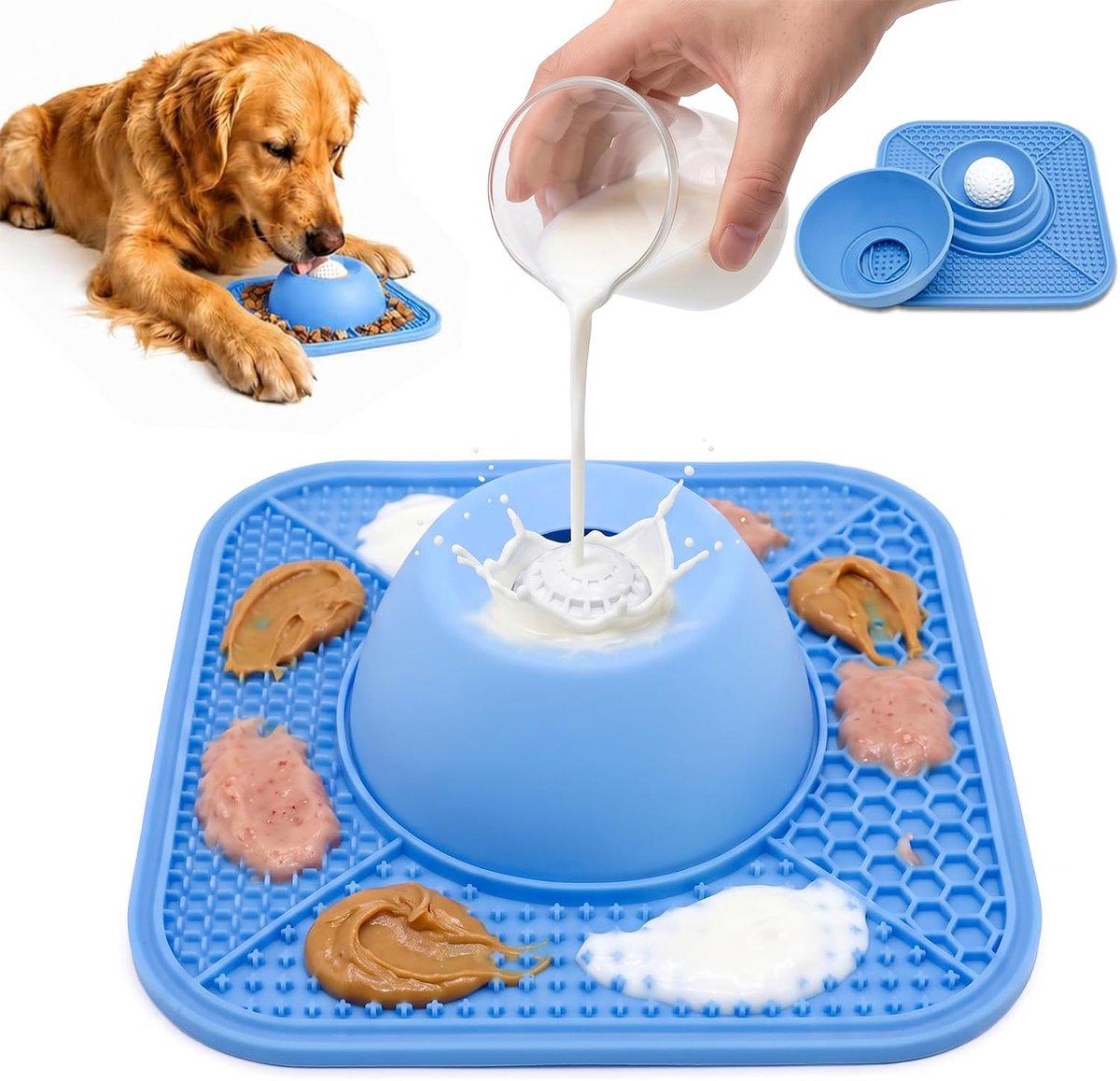 Lekbal voor honden met zuignap, anti-slikbak voor honden voor vloeibare en dikke vloeistoffen, Slow Feeder hondenbak met rolbal, likmat voor katten, puppy's, kleine, middelgrote en grote honden