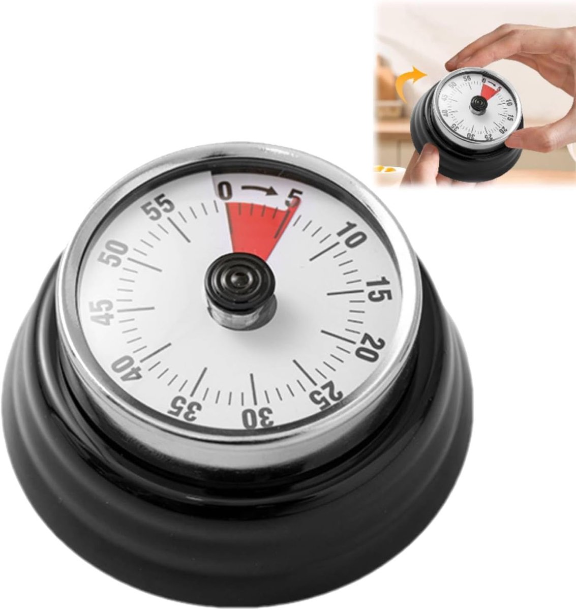 Afteltimer voor keuken, visueel beheer, magnetische timerklok, 60 minuten roterende handmatige aftelklok voor koken (zwart)
