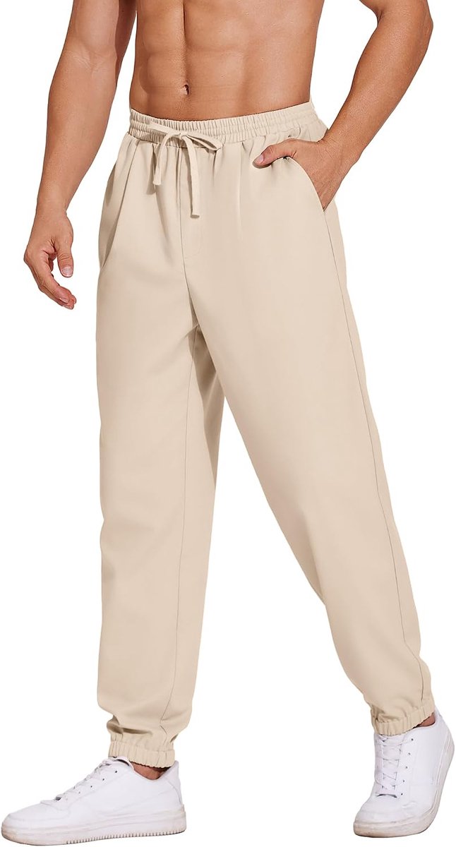 Lange linnen herenbroek, lichte zomerbroek met elastiek, strandbroek, vrijetijdsbroek, losse pasvorm