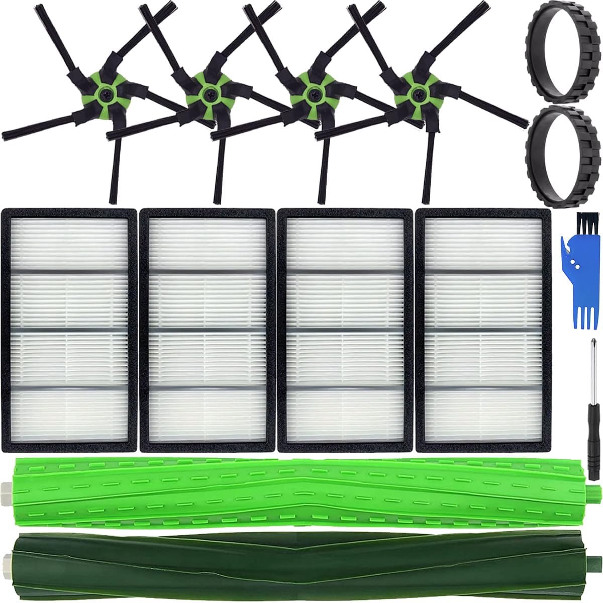 Accessory Part for Roomba s9+ (9550) S9 (9150) Robot Vacuum Cleaner Kit, 1 Set of Rubber Main Roller Brush, 4 HEPA Filters, 4 Side Brushes, 2 Wheel Ties (11 Pack)