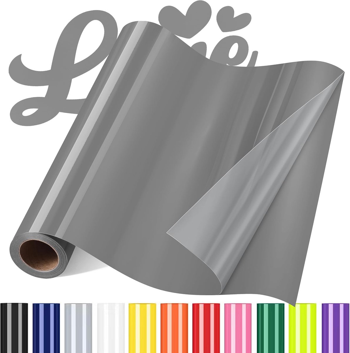 Vinyl om op te strijken voor stoffen, vinyl sticker voor T-shirt grijs | 30,5 x 183 cm thermotransferfolie, volume stoffen om op te strijken, voor T-shirt, tas, hoed, doe-het-zelfgeschenken