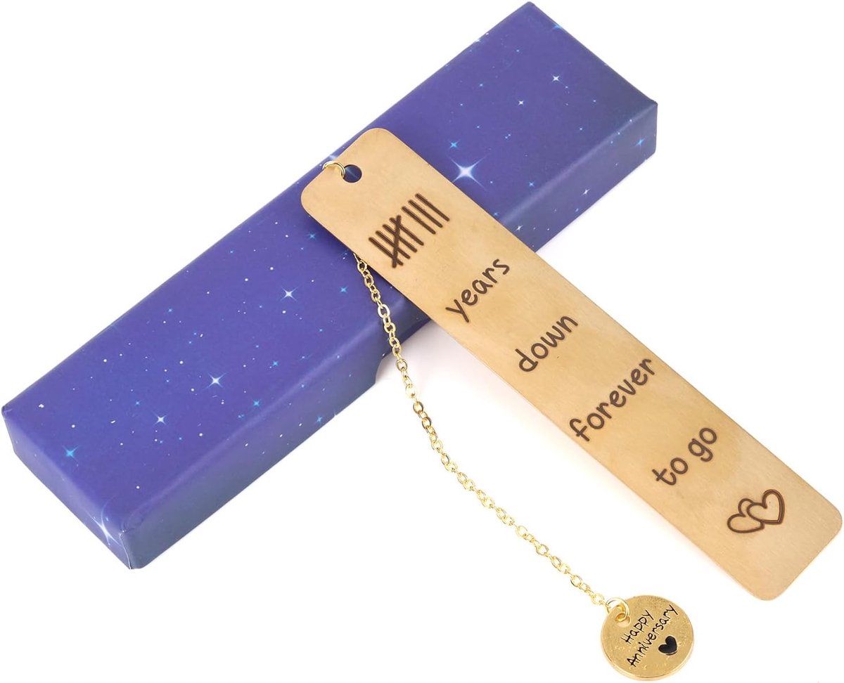 Bladwijzer voor 8-Jarig Jubileum, Roestvrij Staal Bladwijzer 8-Jarig Huwelijksjubileum met Geschenkdoos Ideale Geschenken en Decoraties voor Vrouw Echtgenoot Hem en Haar(Goud)