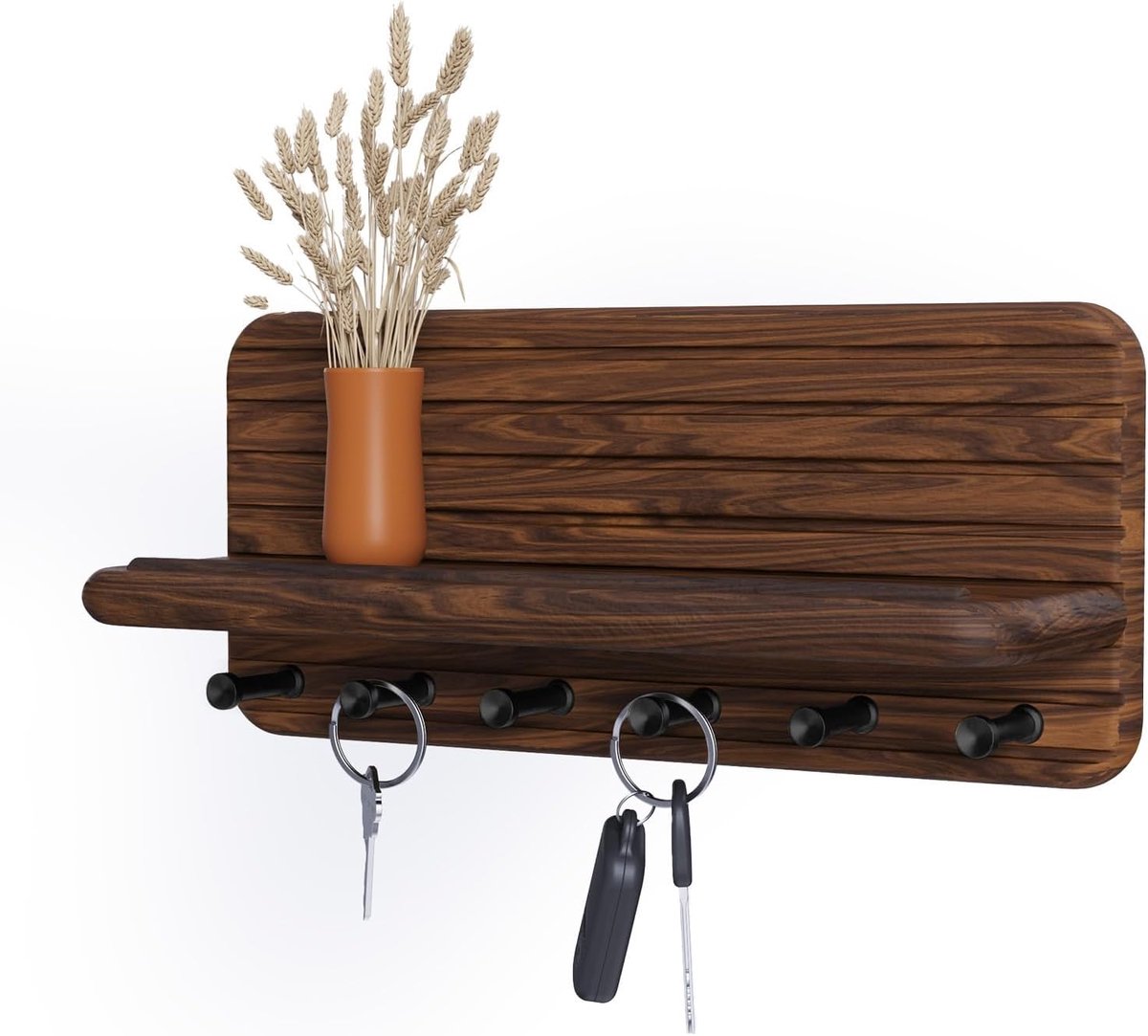 Sleutelrek voor wandmontage voor huis, van hout, met 6 sleutelhaken voor ingang, hal, slaapkamer, woonkamer (bruin)