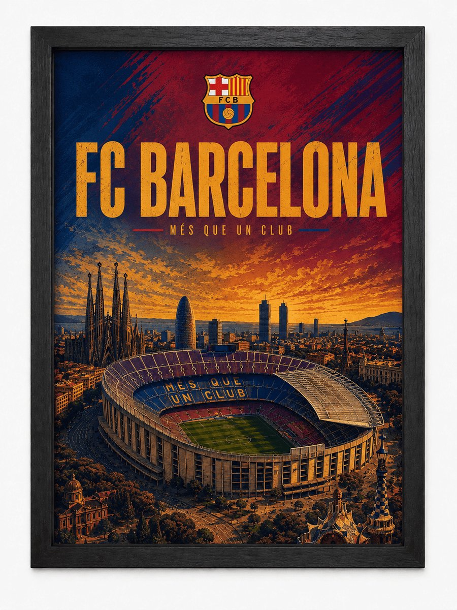 FC Barcelona Poster | Camp Nou Vintage Art Print | Retro Voetbal Poster | Inclusief Zwarte A3 Lijst