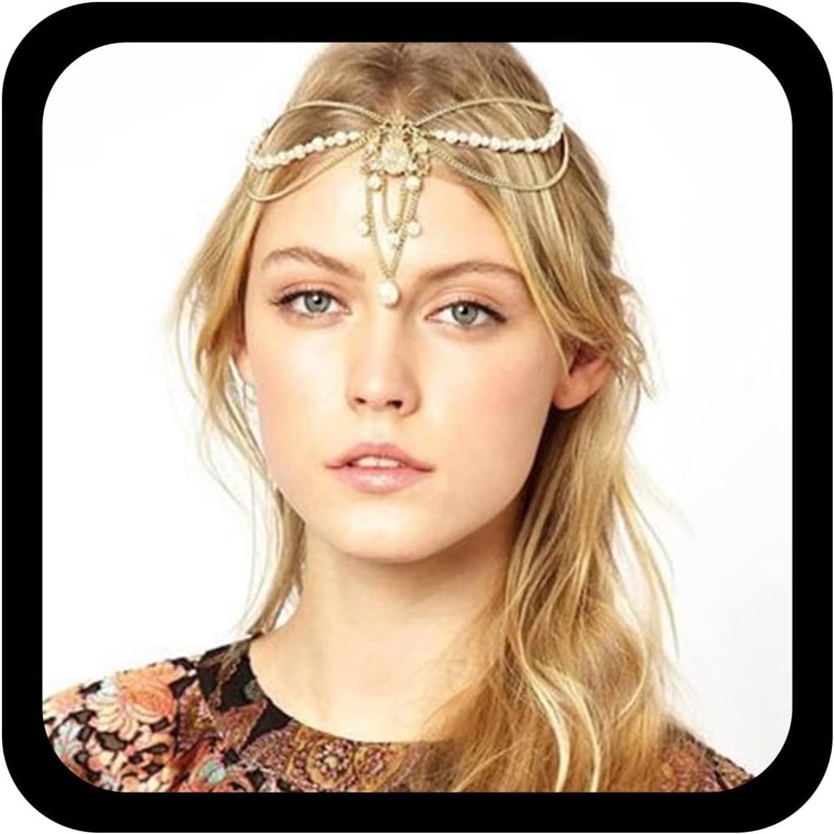 Gelaagde parel hoofdketting goud kwast haarketting parel bruid hoofddeksel parel voorhoofd ketting Halloween festival prom haarsieraad voor vrouwen en meisjes