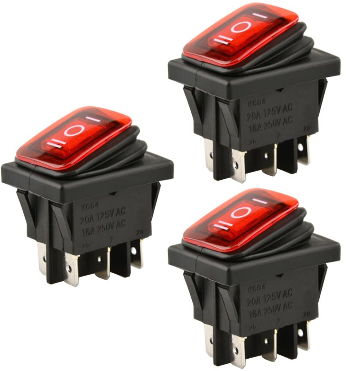 3 Stks Auto Tuimelschakelaar 12 V 20A Rode LED Licht Indicator Auto Toggle Tijdelijke Schakelaar Waterdicht AAN OFF OP 6 Pin 3 Positie DPDT Auto Boot Elektrische Controle
