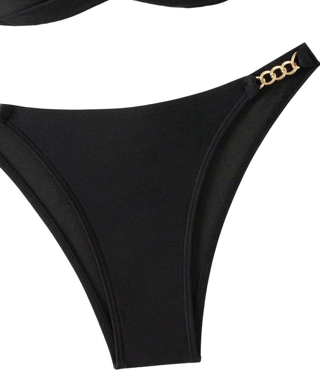 Bikini voor dames, push-up haltertop, bikinitop met kettingen, bikinibroek, badmode, zomer, badmode, strandvakantie, outfit