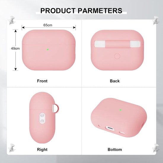 2PCS Mocarheri Siliconen hoes Compatibel met Airpods Pro 2 Generation hoes 2022, Ultra-Thin, siliconen stootvaste zachte beschermhoes voor Airpods Pro 2, LED vooraan zichtbaar (zwart + roze) — afbeelding 2