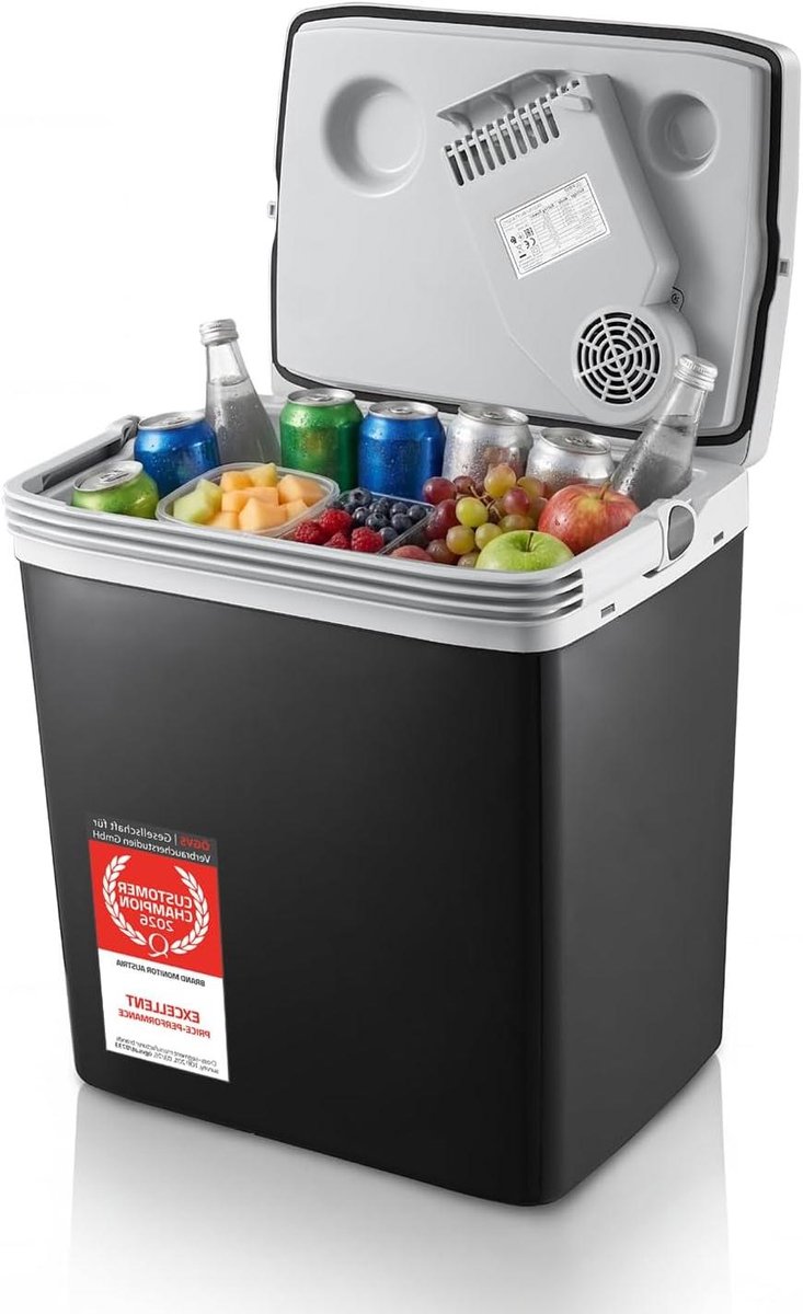 Elektrische Koelbox - Mobiele Minibar - Dranken Koelen - 3-voudige Stroomvoorziening - 25 Liter - Zwart Grijs