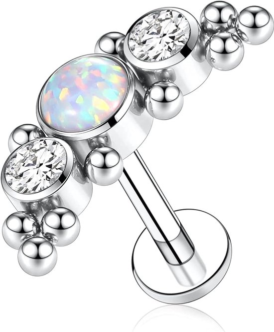 16G G23-titanium, platte rug, intern geschroefde labret, stud voor onderlip of tragus, zilveren piercing monroe medusa voor kraakbeen oorlel, oorbel, conch-sieraad, 6, 8, 10 mm, Metaal — afbeelding 5