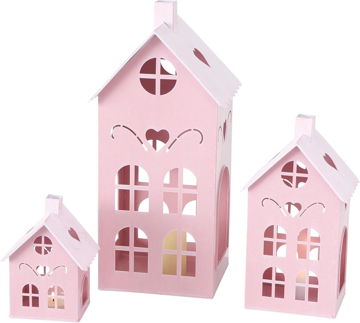 3-delige set lantaarn Kufstein roze van metaal, H 40 cm, 26 cm & 15 cm, decoratief windlicht, kaarsenhouder, theelicht-huis, kerstdecoratie om neer te zetten, woonkamer, eettafel I advent Christmas