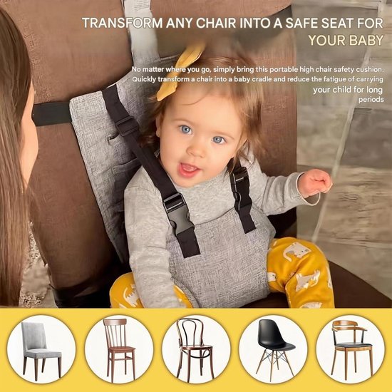 Veiligheidsriem voor kinderstoel - 62 x 29 cm - Draagbaar veiligheidssysteem voor kinderen - Reisriem voor kinderstoel - Veiligheidsgordel voor kinderstoel - Verstelbaar, ademend veiligheidsharnas - Geschikt voor thuisgebruik en op reis — afbeelding 5