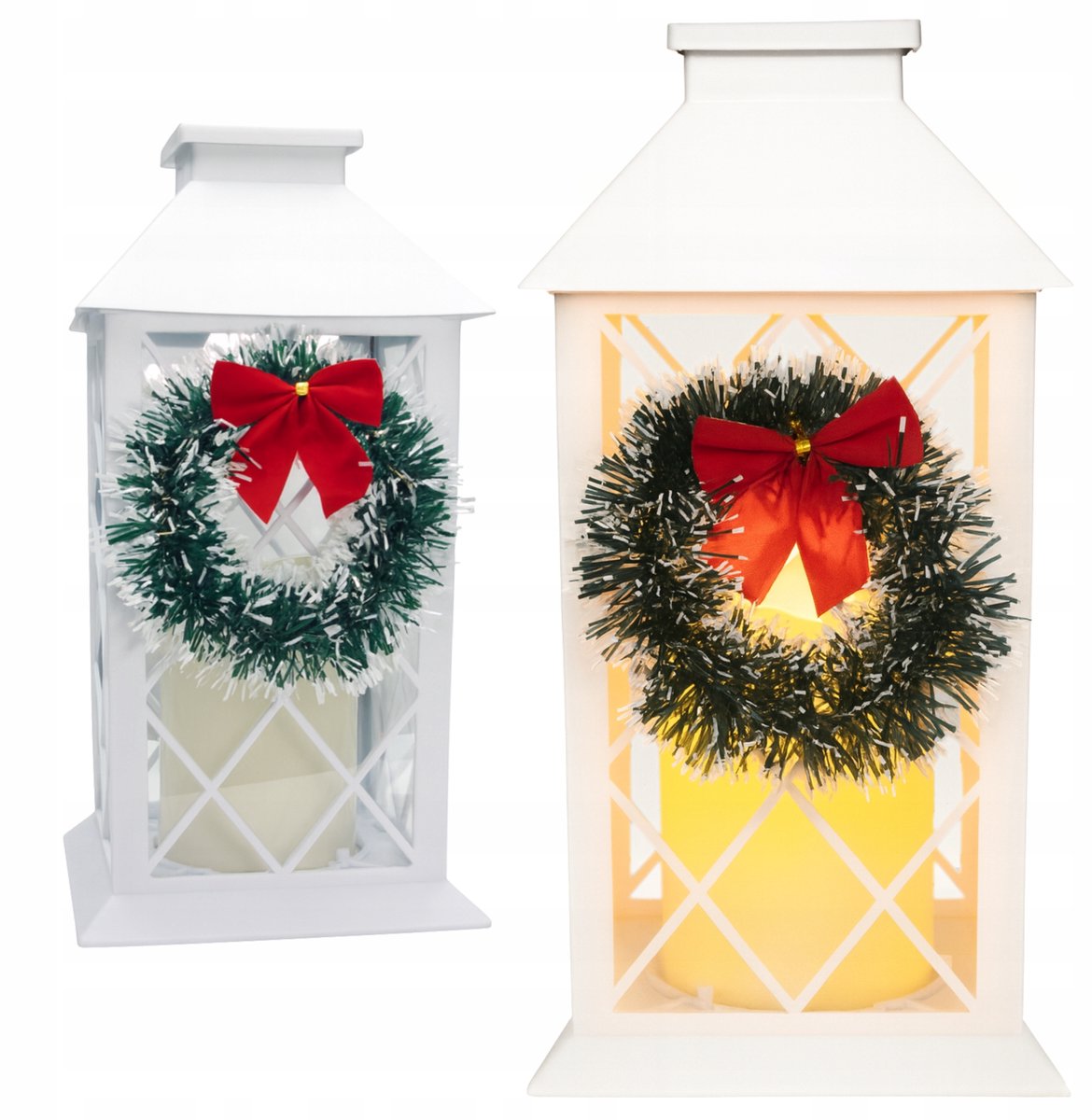 Witte XL Zonnelantaarn met Kerstkrans - LED Kaars