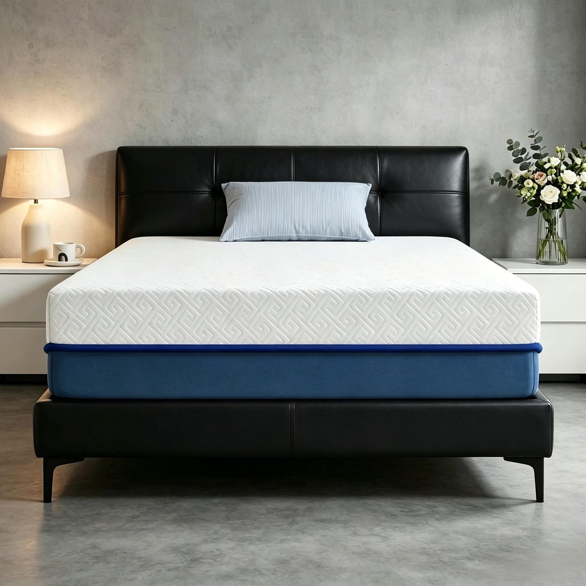 COVREO Matras 90x190 cm blauw wit, traagschuim met afneembare hoes