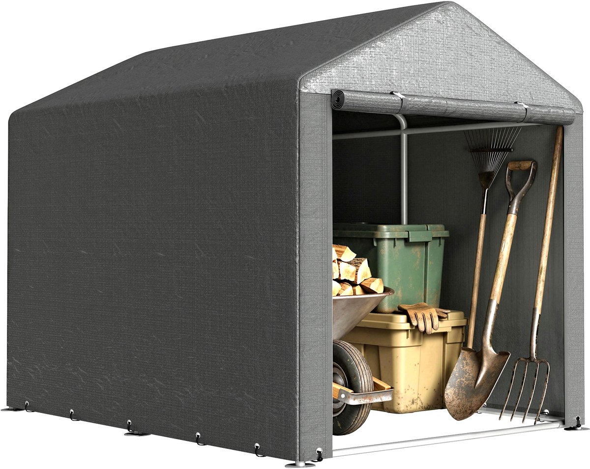 Tuinschuur-tentgarage-grote deur-roestvrij metalen frame-160x218x172 cm-donkergrijs