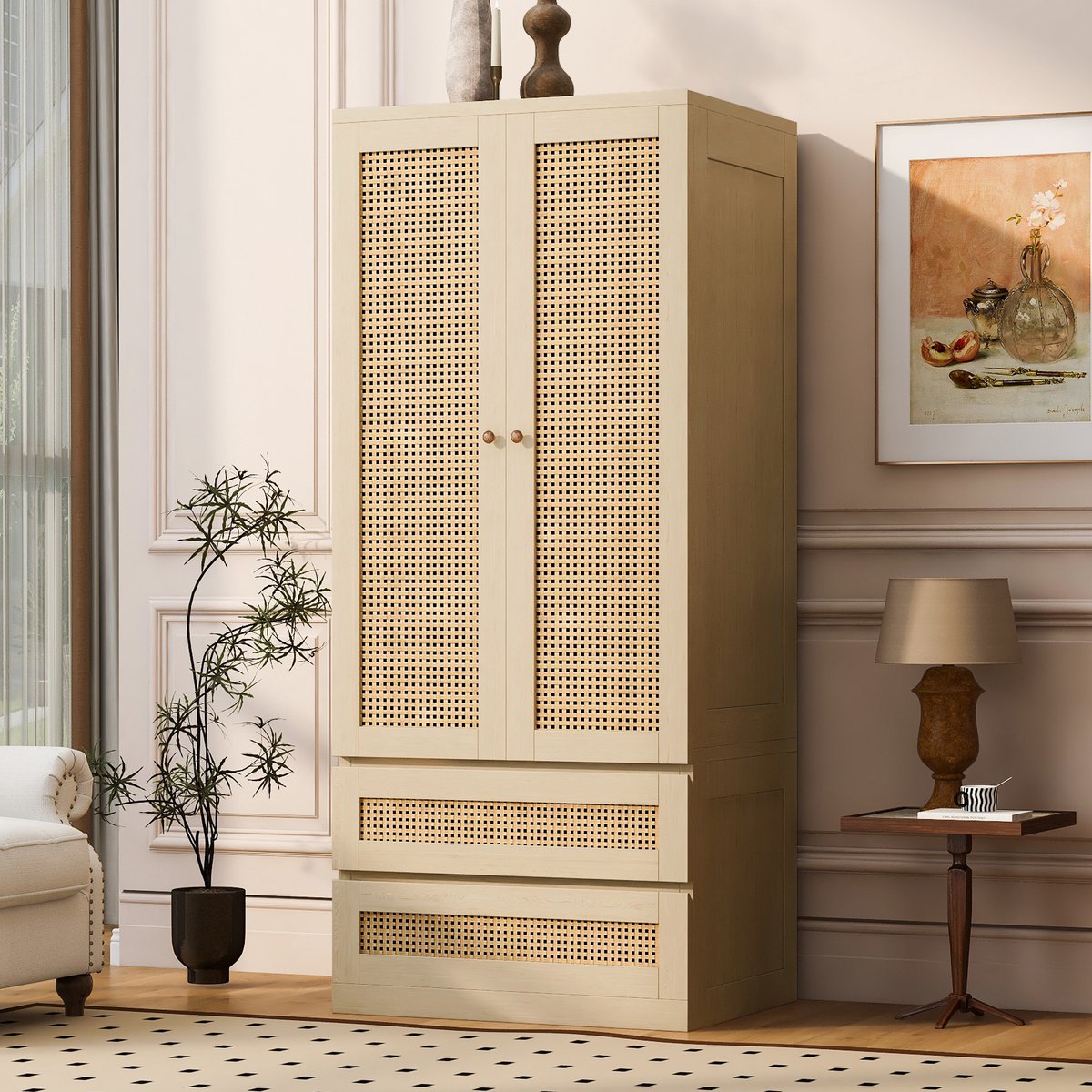 VVBV Kledingkast 70x55x170 cm - Opbergruimte, 2 Lades, Met Planken - Houtkleur, Hout