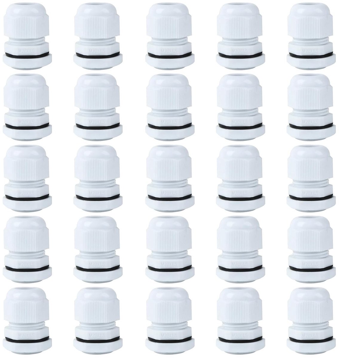 25 waterdichte kabelwartels M20, IP68 nylon kabelverbindingen voor tuin en buitengebruik, schakel- en verdeelkasten, 25 stuks