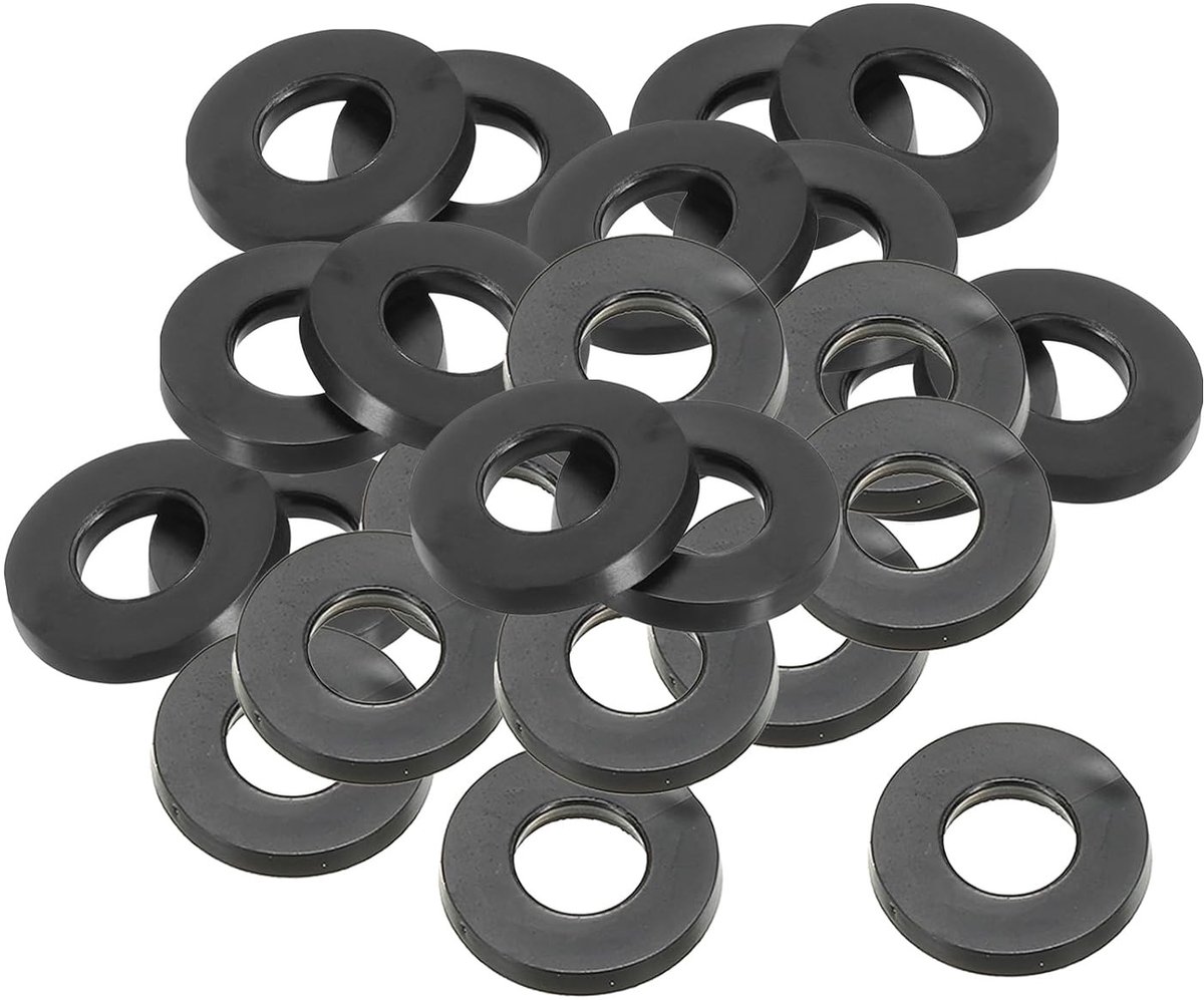 Set van 24 Platte Rubber O-ringen M8, Binnen Diameter 8 mm, Buiten Diameter 16 mm, Dikte 2 mm, Ideaal voor Waterleidingen en Bevestigingsbouten, Zwart