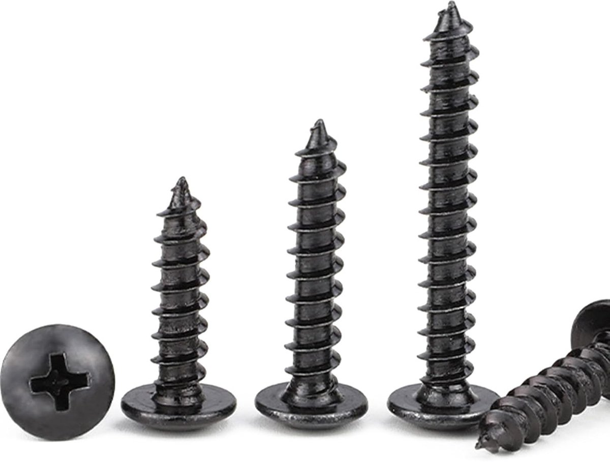 20 Stuks M4x40mm Zelfborende Schroeven met Paddenhoofd, Zwart | Koolstofstaal, Volledig Gewonden, Voor Hout, Metaal en Mechanica, Ideaal voor Reparaties en Bevestigingen
