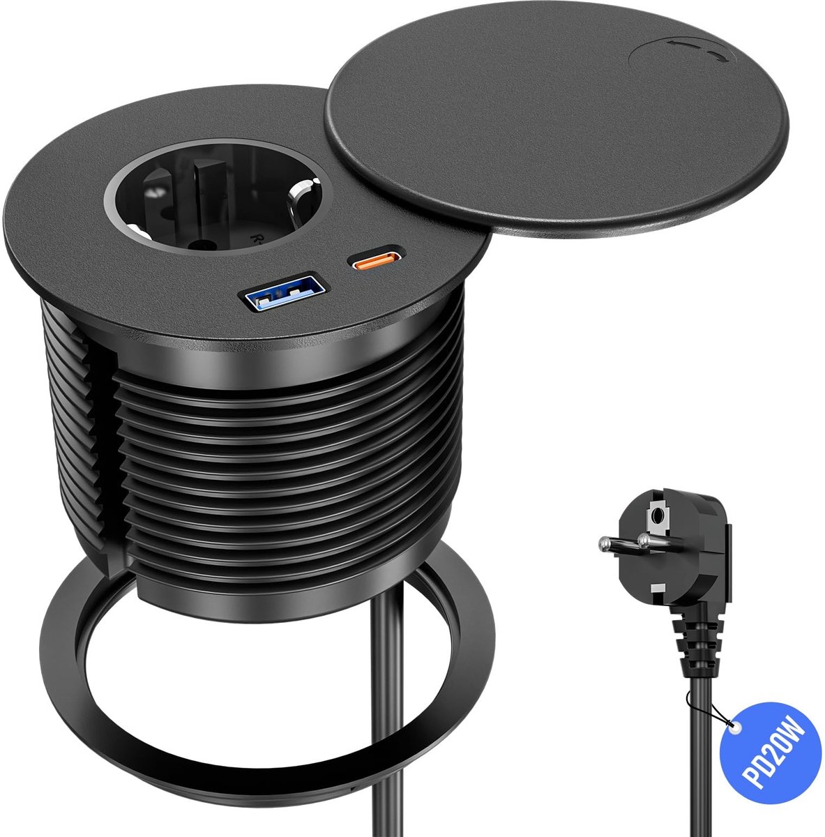 SolidKeus - Inbouwstopcontact met USB C PD 20W en Deksel
