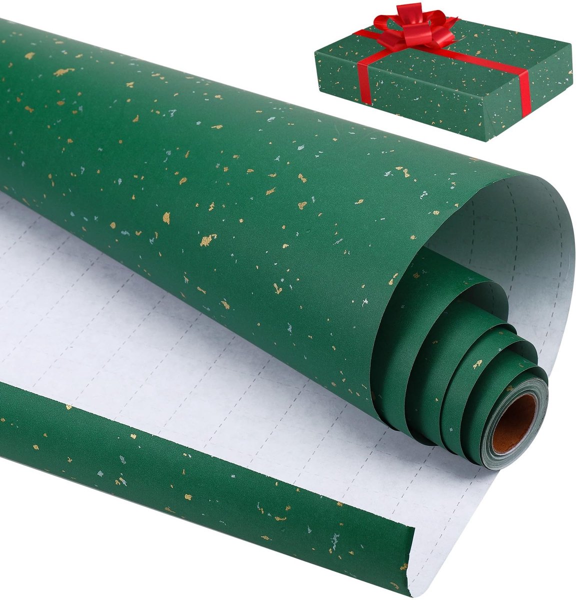 SolidKeus - Groene Cadeauverpakkingspapier Rol 43 cm x 10 m met Goudfolie