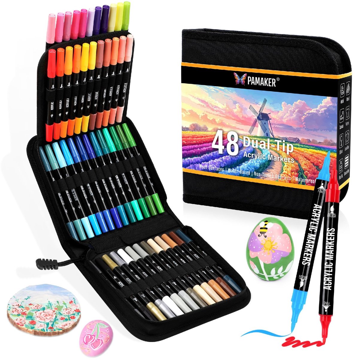 SolidKeus - Set van 48 Kleuren Acryl Markers met Dubbele Punt