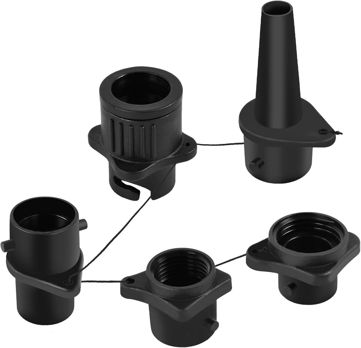 Pompadapter - Zwart - 4-in-1 - Hoogwaardig Plastic - Voor Opblaasbare Botensport