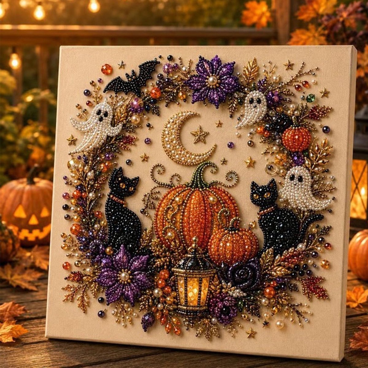 Namajunas - 3D Diamond Painting set - 20x20cm - Parels - Diamond Painting Volwassenen & Kinderen - Met Diamond Painting Pen & Diamond Painting Accesoires - Creatief Knutselen - DIY Knutselpakket - Halloween - Halloween Decoratie - Schattig Kat