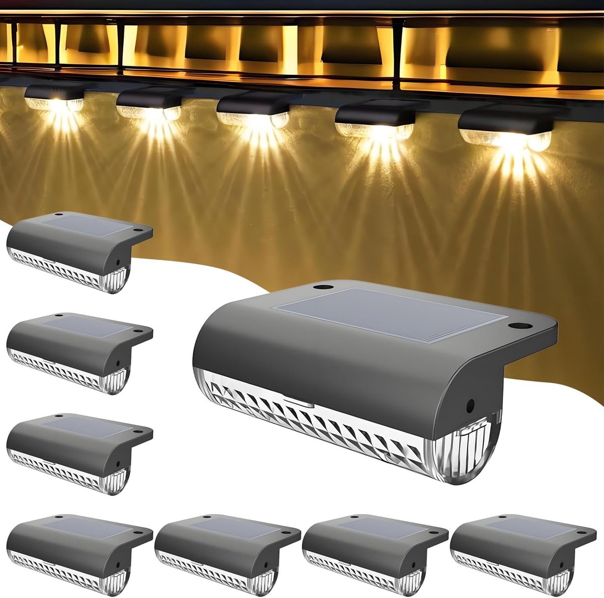 LED Zonnelamp voor Buiten - Warm Wit - Waterdicht - Ideaal voor Trappen en Terrassen - Set van 8 Stuks