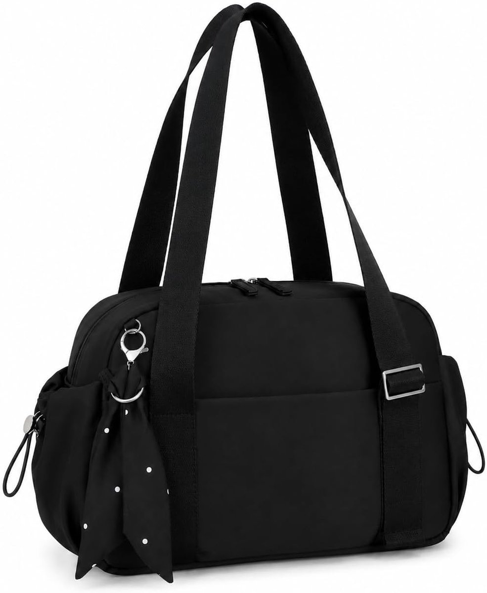 Kleine gymtas voor dames, mini-sporttas van corduroy met nat vak, roze strik, schattige workout-, yoga-, dans-draagtas, zwart, S, Sporttas