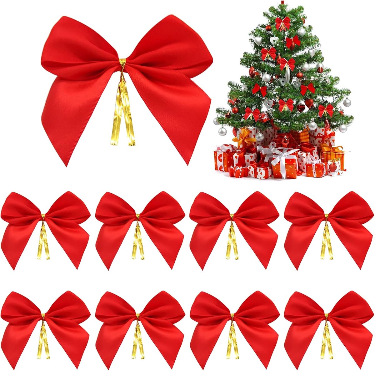 Strikken, 5 * 8 cm Satin Noeuds Decoraties voor Kerstboom en Cadeaudoos - Rood