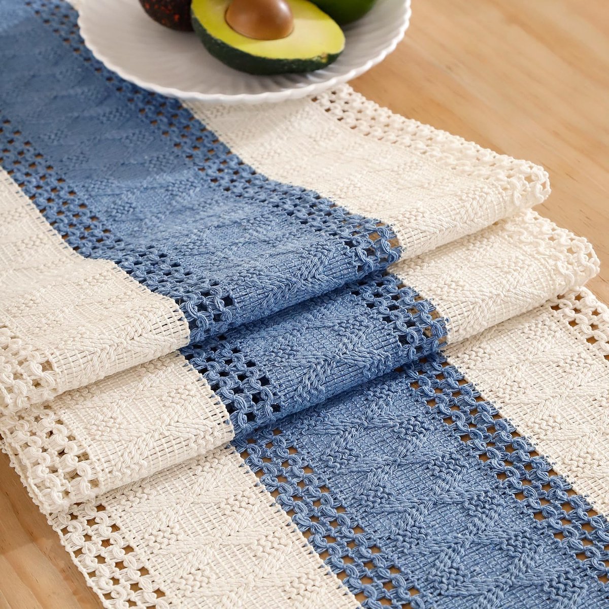 Tafelloper wit macramé boho katoenen vlas 30 x 183 gehaakt kant mesh tafelloper landhuisstijl wasbaar blauwe loper tafel moderne Boheemse decoratie voor keuken bruiloft tafeldecoratie