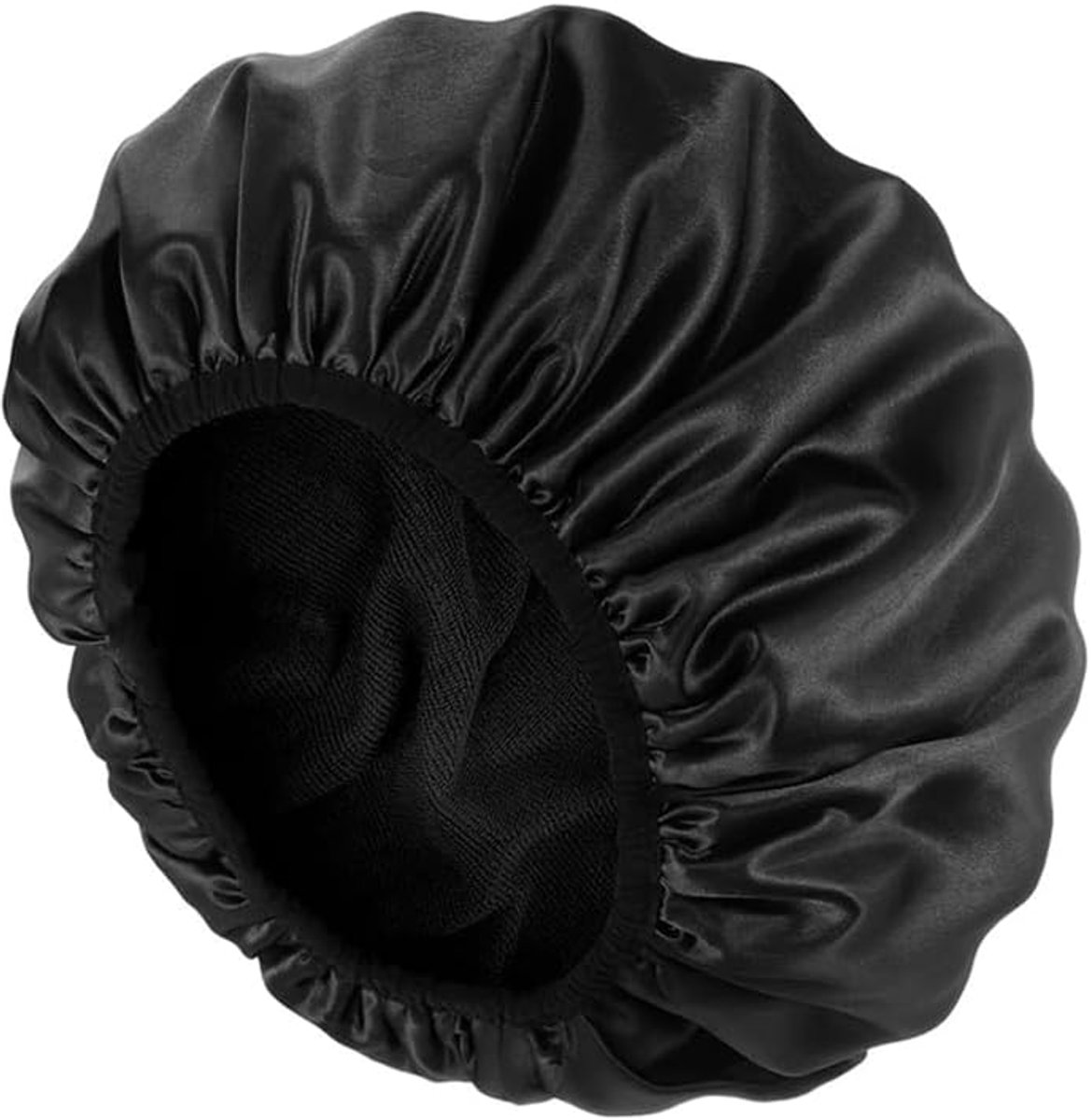Drielaagse douchemuts CAASFOOY Bonnet om te slapen, herbruikbare douchemuts voor dames, spa-salon, douchemuts, tulband haar, hoed voor vrouwen meisjes, verzorging, zwart